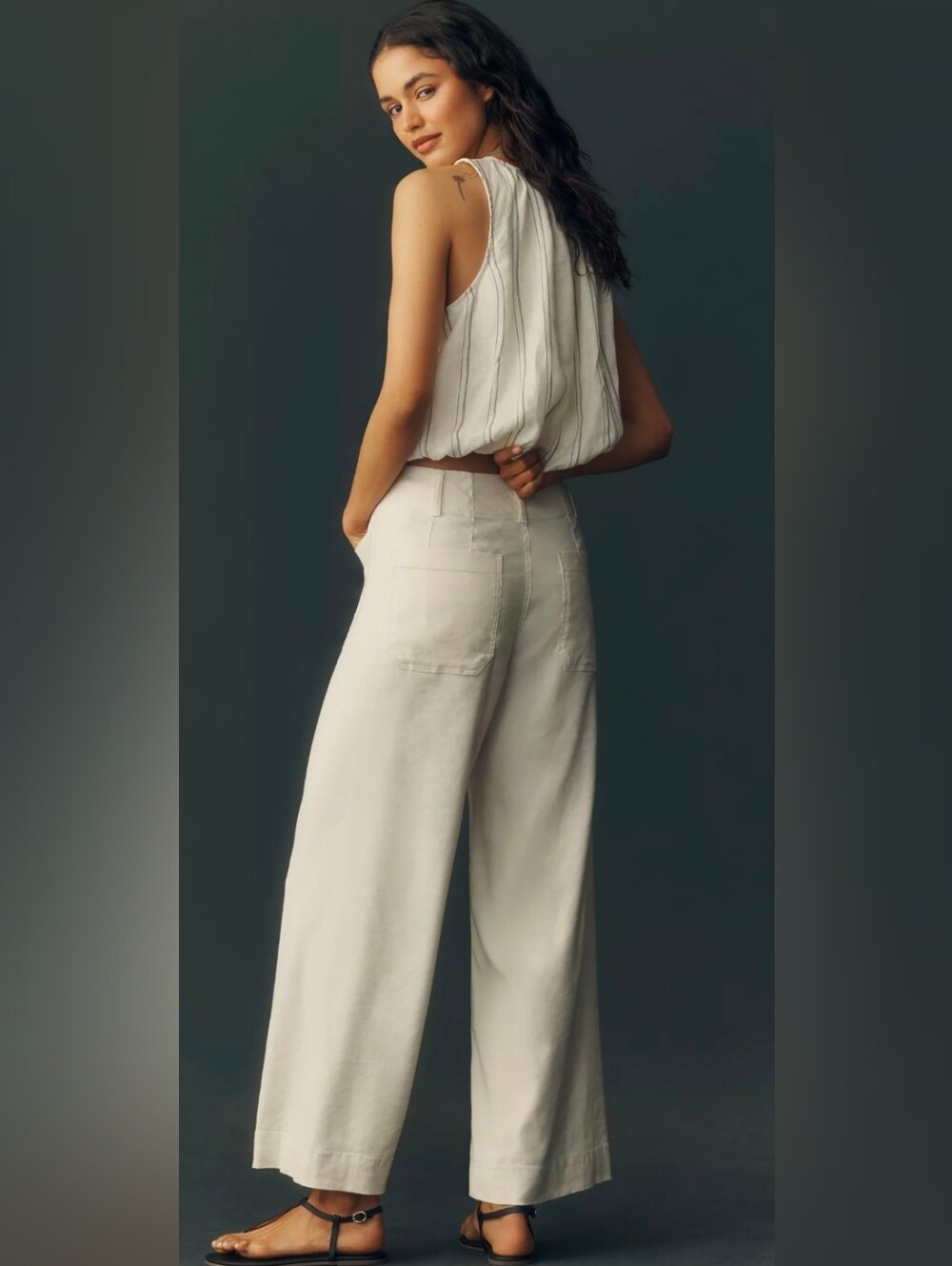 Anthropologie Maeve Colette Linen Stretch High-Rise Wide-Leg Pants - Picture 3 of 6